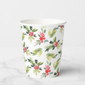 Feestelijke Waterverf Holly Pattern Christmas Papieren Bekers (Achterkant)
