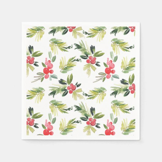 Feestelijke Waterverf Holly Pattern Christmas Servet (Voorkant)