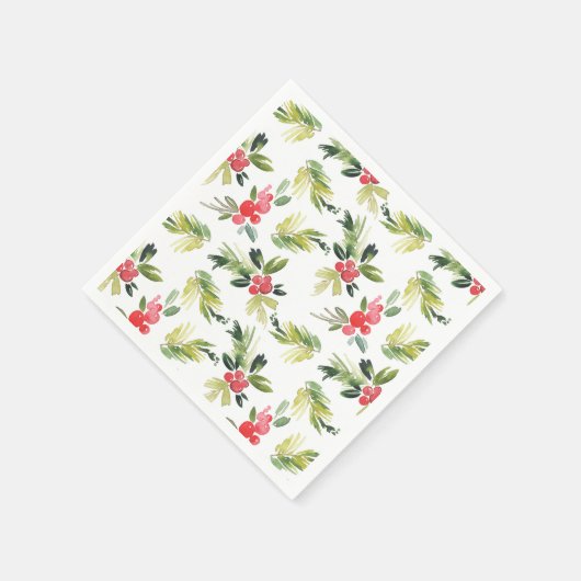 Feestelijke Waterverf Holly Pattern Christmas Servet (Hoek)