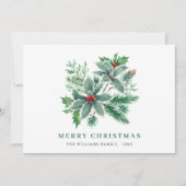 Feestelijke Waterverf Hulstbes Kerstgroet Feestdagenkaart (Voorkant)