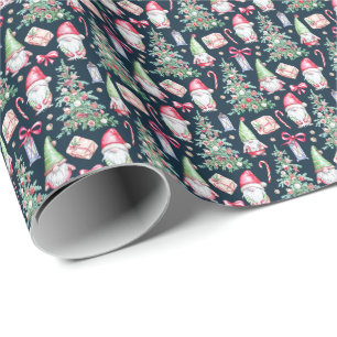 Feestelijke Waterverf Kabouter Kerstboom  Cadeaupapier