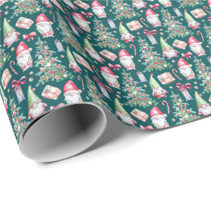 Feestelijke Waterverf Kabouter Kerstboom Cadeaupapier