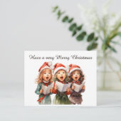 Feestelijke waterverf Kerst carolers tekst toevoeg Feestdagenkaart (Staand voorkant)