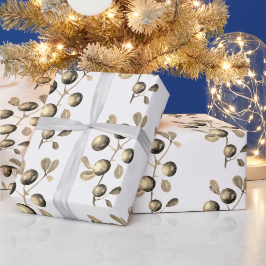 Feestelijke Waterverf Kerst Goud Beige Berries Cadeaupapier (Feestdagen)