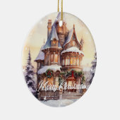 Feestelijke waterverf Kerst  huis winter Keramisch Ornament (Rechts)