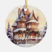 Feestelijke waterverf Kerst  huis winter Keramisch Ornament (Voorkant)