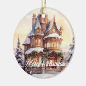 Feestelijke waterverf Kerst  huis winter Keramisch Ornament (Links)