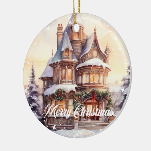 Feestelijke waterverf Kerst  huis winter Keramisch Ornament (Links)