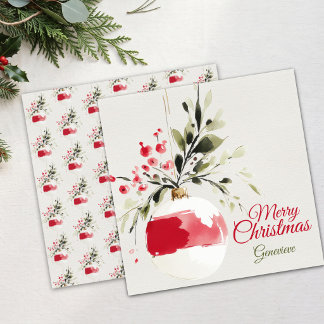 Feestelijke Waterverf Kerst Ornament Rode Groene T Feestdagenkaart
