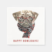 Feestelijke Waterverf Kerst Pug Happy Howlidays Servet (Voorkant)