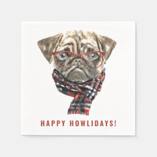 Feestelijke Waterverf Kerst Pug Happy Howlidays Servet