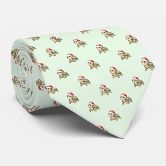 Feestelijke Waterverf Kerst Schildpad Kerstman Hoe Stropdas (Opgerold)
