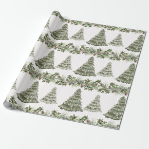 feestelijke Waterverf kerstbomen in de winter Cadeaupapier