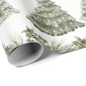 feestelijke Waterverf kerstbomen in de winter Cadeaupapier (Rol Hoek)