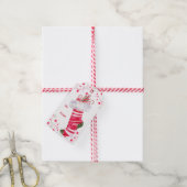 Feestelijke Waterverf Kerstbont kous Cadeaulabel (Met Touw)