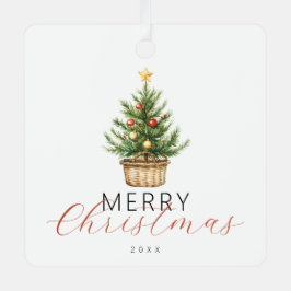 Feestelijke waterverf kerstboom in mand foto metalen ornament