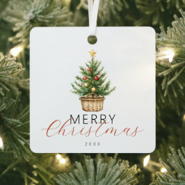 Feestelijke waterverf kerstboom in mand foto metalen ornament