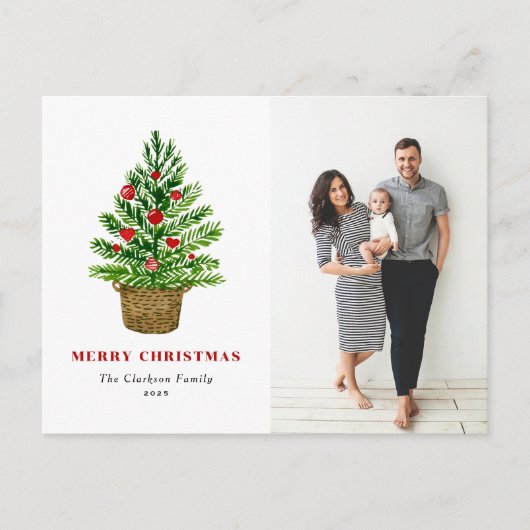 Feestelijke Waterverf Kerstboom Kerstfoto Feestdagenkaart (Voorkant)