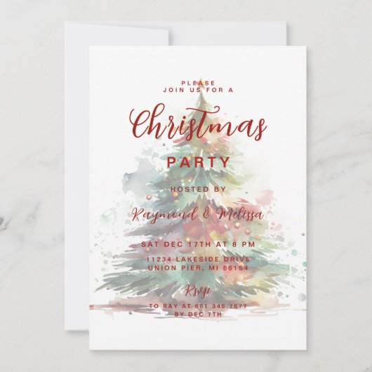 Feestelijke Waterverf Kerstboom Party Overlay Feestdagenkaart (Voorkant)