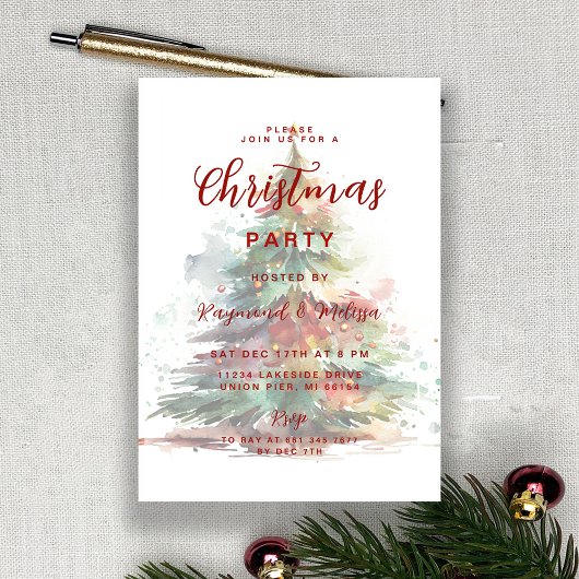 Feestelijke Waterverf Kerstboom Party Overlay Feestdagenkaart