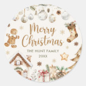 Feestelijke Waterverf Kerstfeest  Ronde Sticker (Voorkant)