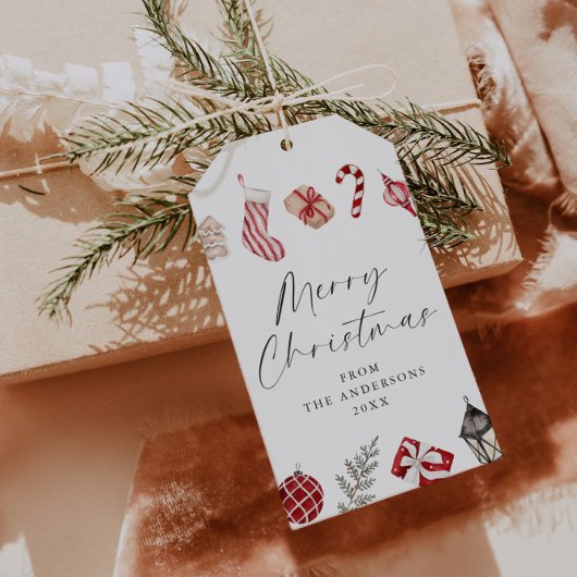 Feestelijke Waterverf kerstgrens Cadeaulabel