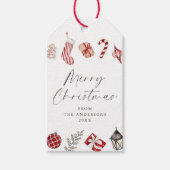 Feestelijke Waterverf kerstgrens Cadeaulabel (Voorkant)