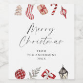 Feestelijke Waterverf kerstgrens Wijn Etiket (Enkel label)