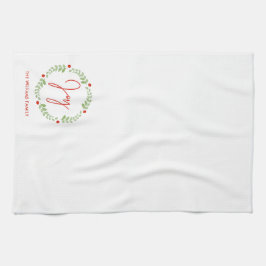 Feestelijke Waterverf Kerstkrans gepersonaliseerd Theedoek