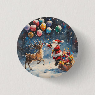 Feestelijke Waterverf Kerstman Rendier Kleurrijke Ronde Button 3,2 Cm