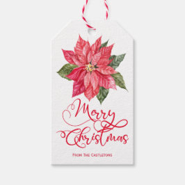 Feestelijke Waterverf Kerstmis Poinsettia Cadeaulabel