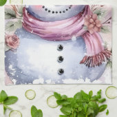 Feestelijke waterverf Kerstmis roze sneeuwpop Theedoek (Gevouwen)