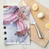 Feestelijke waterverf Kerstmis roze sneeuwpop Theedoek (Quarter Fold)