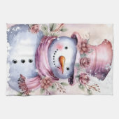 Feestelijke waterverf Kerstmis roze sneeuwpop Theedoek (Horizontaal)