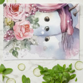 Feestelijke waterverf Kerstmis roze sneeuwpop Theedoek (Gevouwen)