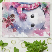 Feestelijke waterverf Kerstmis roze sneeuwpop Theedoek (Gevouwen)