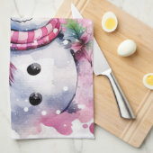 Feestelijke waterverf Kerstmis roze sneeuwpop Theedoek (Quarter Fold)