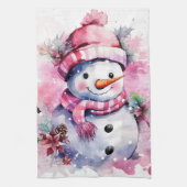 Feestelijke waterverf Kerstmis roze sneeuwpop Theedoek (Verticaal)