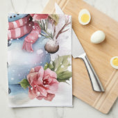 Feestelijke waterverf Kerstmis roze sneeuwpop Theedoek (Quarter Fold)