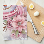 Feestelijke waterverf Kerstmis roze sneeuwpop Theedoek (Quarter Fold)