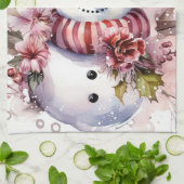 Feestelijke waterverf Kerstmis roze sneeuwpop Theedoek (Gevouwen)