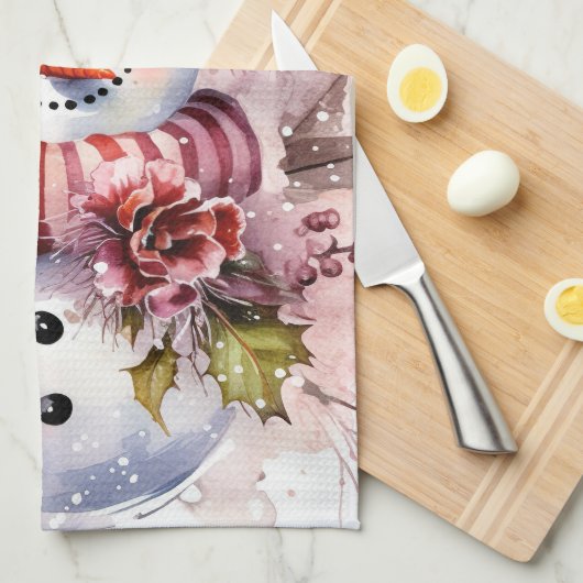 Feestelijke waterverf Kerstmis roze sneeuwpop Theedoek (Quarter Fold)