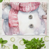 Feestelijke waterverf Kerstmis roze sneeuwpop Theedoek (Gevouwen)