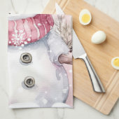 Feestelijke waterverf Kerstmis roze sneeuwpop Theedoek (Quarter Fold)