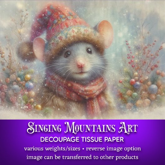 Feestelijke Waterverf Kerstmuis Decoupage Tissuepapier