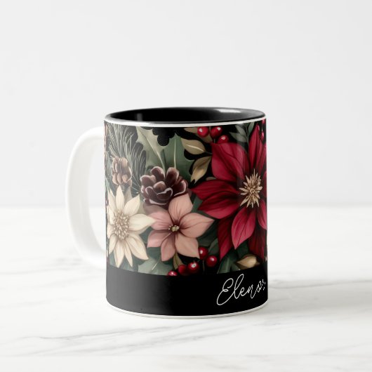 Feestelijke Waterverf kerstpatroon Tweekleurige Koffiemok (Voorkant links)