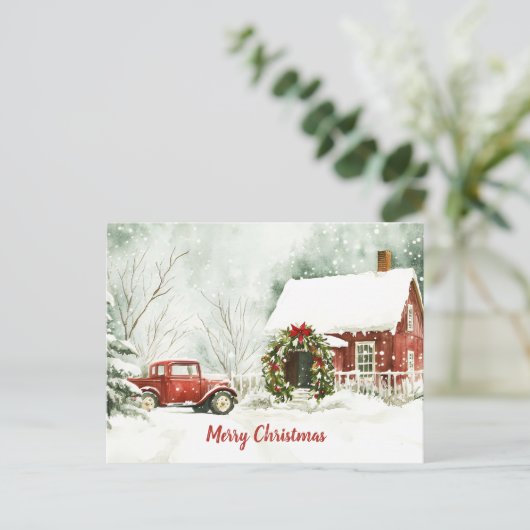 Feestelijke  Waterverf Kerstscène Briefkaart (Staand voorkant)