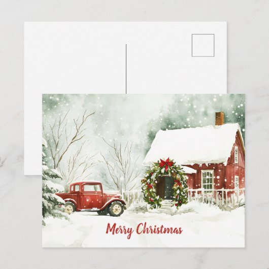 Feestelijke  Waterverf Kerstscène Briefkaart (Voorkant / Achterkant)