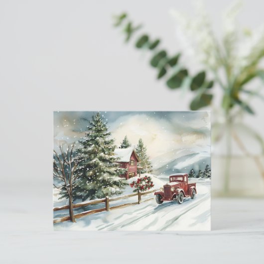 Feestelijke  Waterverf Kerstscène Briefkaart (Staand voorkant)