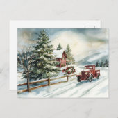 Feestelijke  Waterverf Kerstscène Briefkaart (Voorkant / Achterkant)